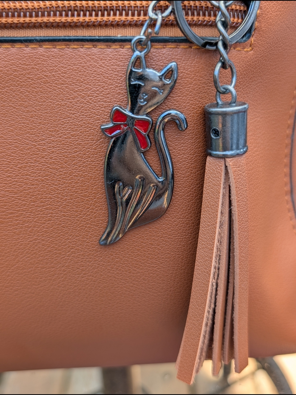 Cognac Unbranded Satchel with Cat Charm - Picture 3 of 6